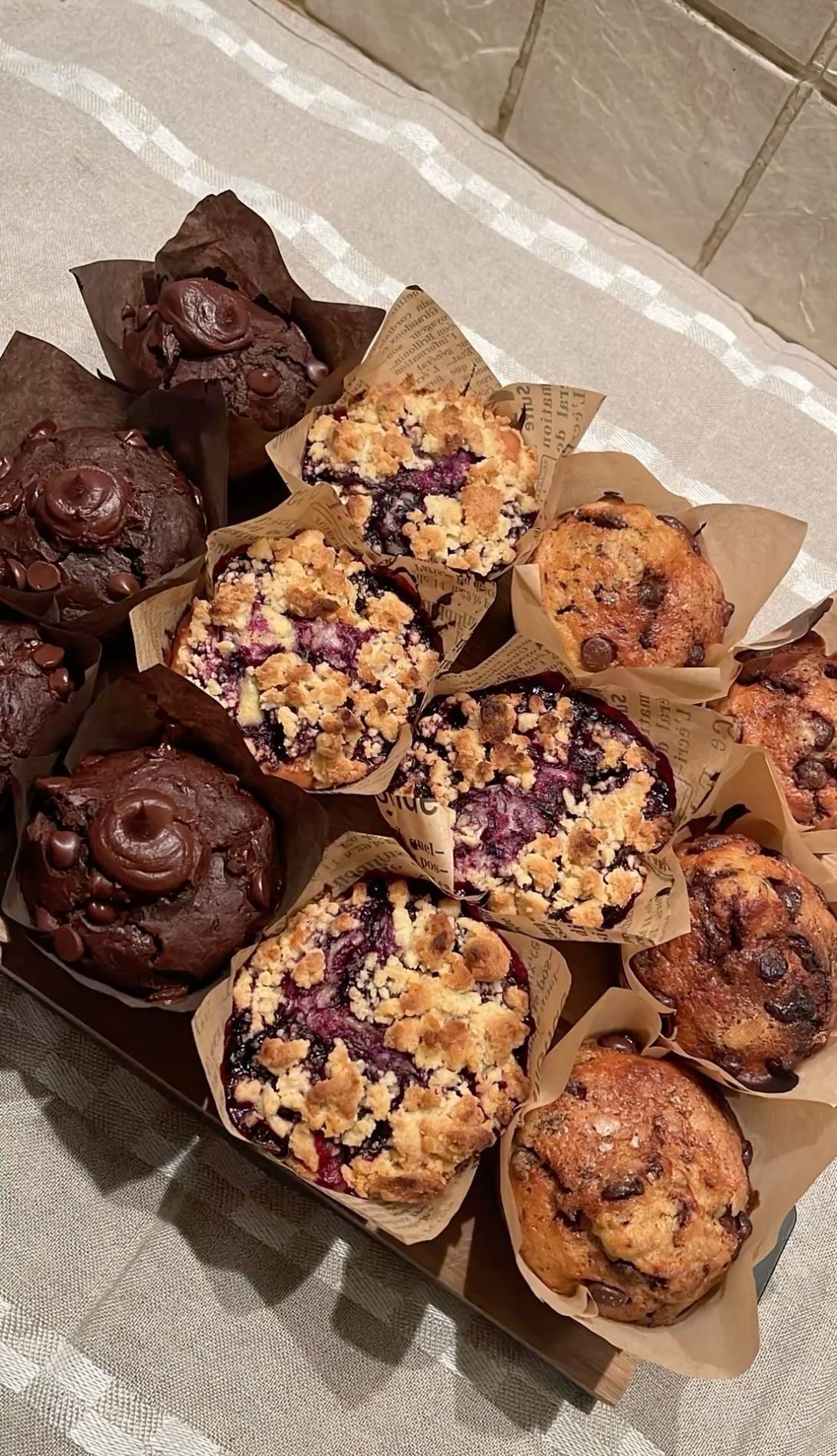 Tray of assorted muffins
